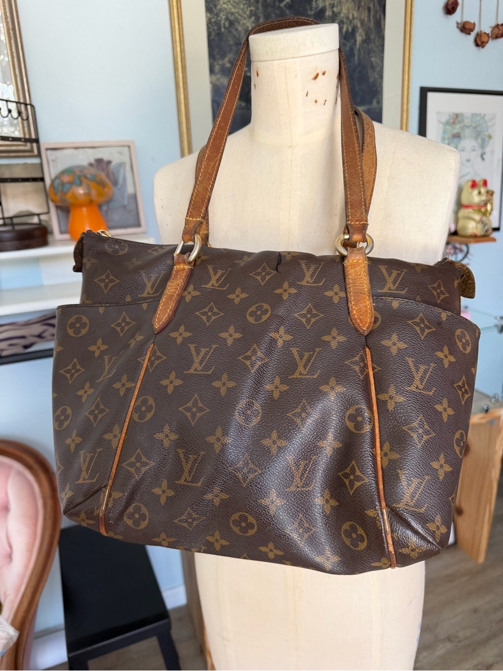 Louis Vuitton Monogram Canvas Shoulder Tote in Dark Brown and Tan